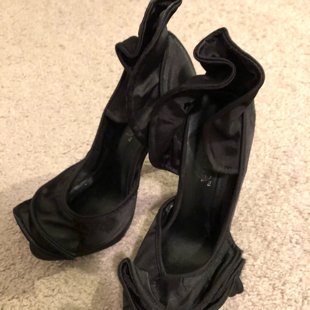 Ruffle Black Heels